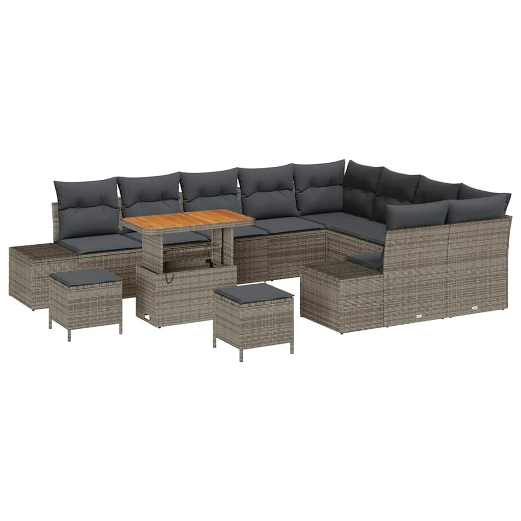 Set Divano da Giardino con cuscino 12 pcs Grigio Poly Rattan | homemem39