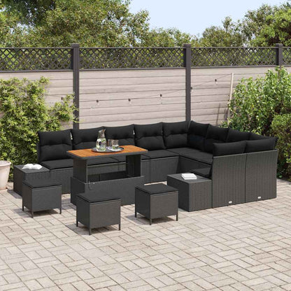 Set Divano da Giardino con cuscino 13 pcs Nero Poly Rattan | homemem39