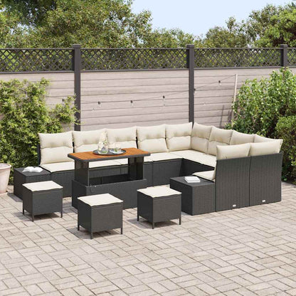 Set Divano da Giardino con cuscino 13 pcs Nero Poly Rattan | homemem39