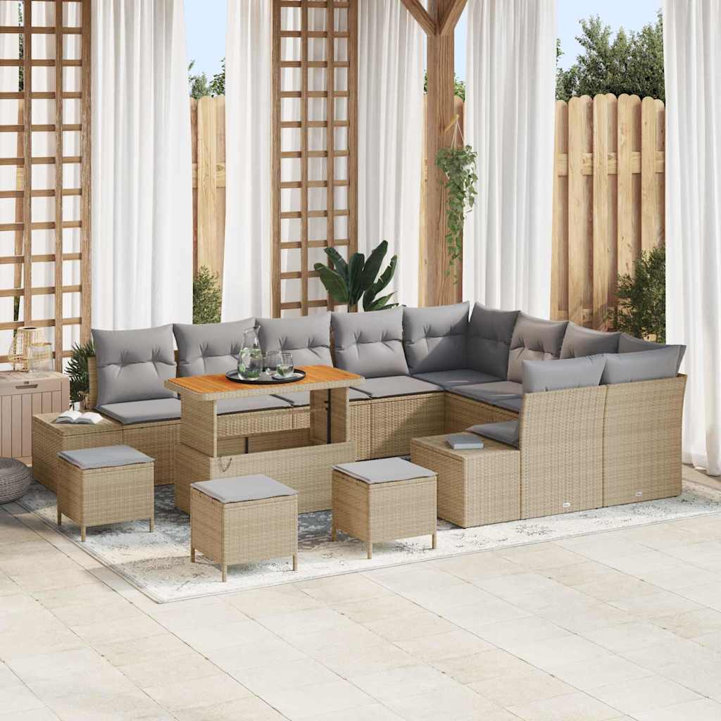 Set Divano da Giardino con cuscino 13 pcs Beige Poly Rattan | homemem39