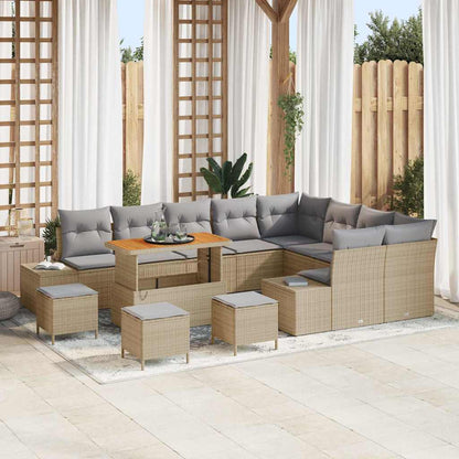 Set Divano da Giardino con cuscino 13 pcs Beige Poly Rattan | homemem39