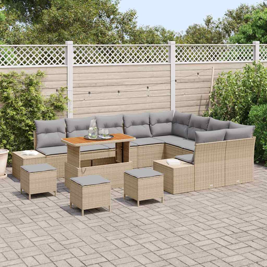Set Divano da Giardino con cuscino 13 pcs Beige Poly Rattan | homemem39