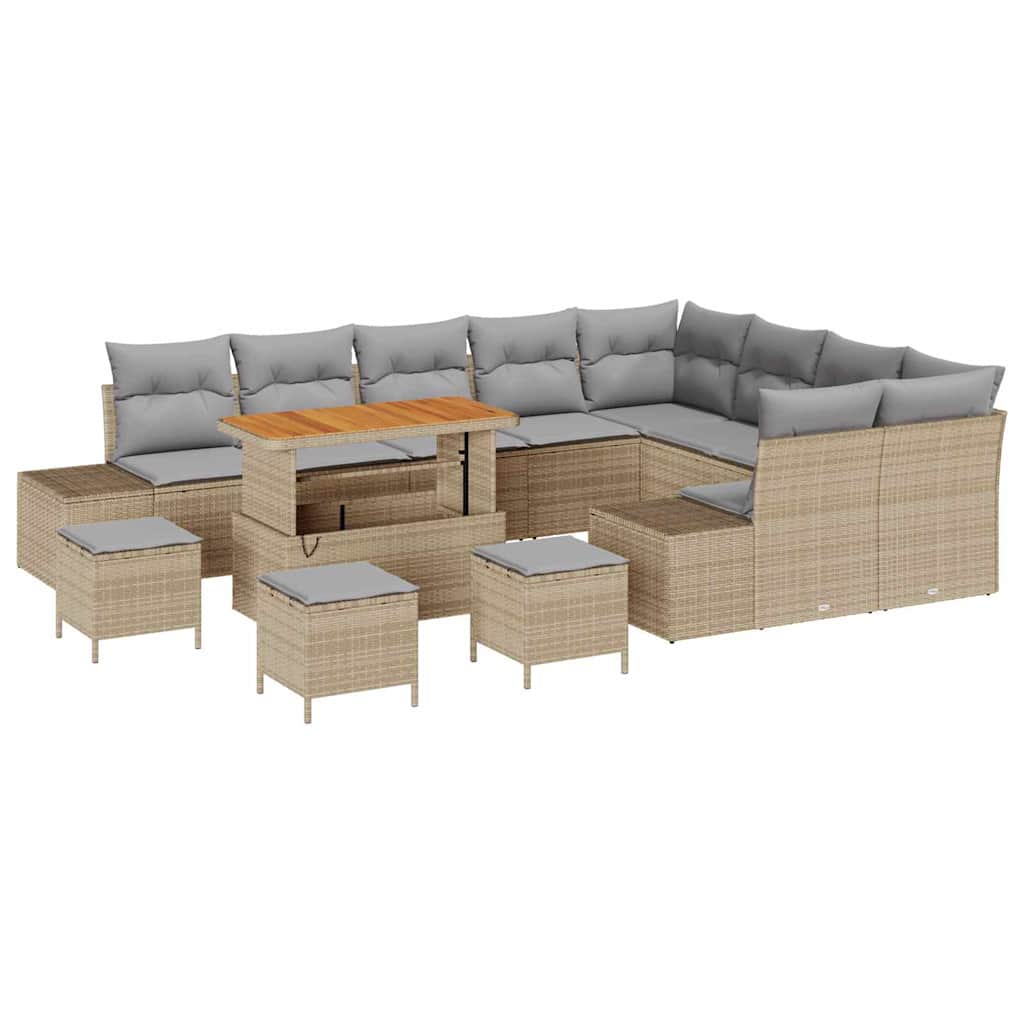 Set Divano da Giardino con cuscino 13 pcs Beige Poly Rattan | homemem39