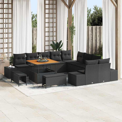 Set Divano da Giardino con cuscino 13 pcs Nero Poly Rattan | homemem39