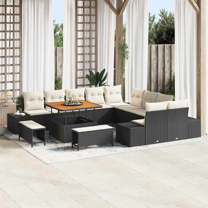 Set Divano da Giardino con cuscino 13 pcs Nero Poly Rattan | homemem39