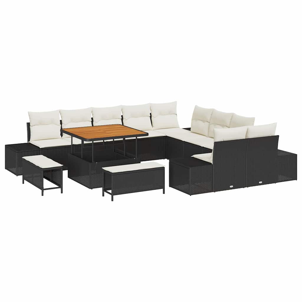 Set Divano da Giardino con cuscino 13 pcs Nero Poly Rattan | homemem39