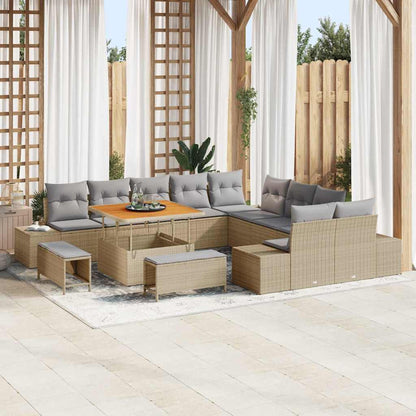 Set Divano da Giardino con cuscino 13 pcs Beige Poly Rattan | homemem39