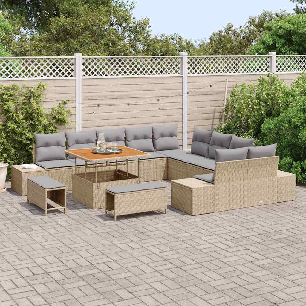 Set Divano da Giardino con cuscino 13 pcs Beige Poly Rattan | homemem39