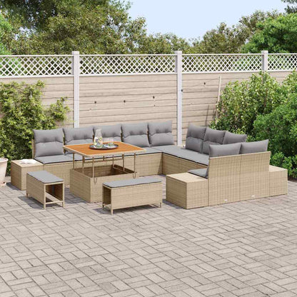 Set Divano da Giardino con cuscino 13 pcs Beige Poly Rattan | homemem39