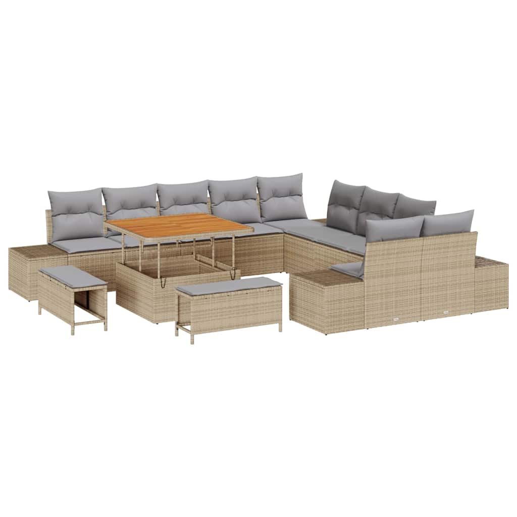 Set Divano da Giardino con cuscino 13 pcs Beige Poly Rattan | homemem39