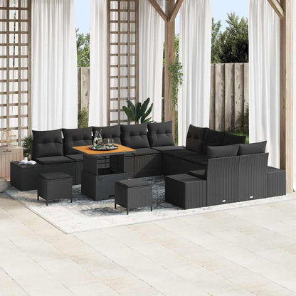 Set Divano da Giardino con cuscino 13 pcs Nero Poly Rattan | homemem39