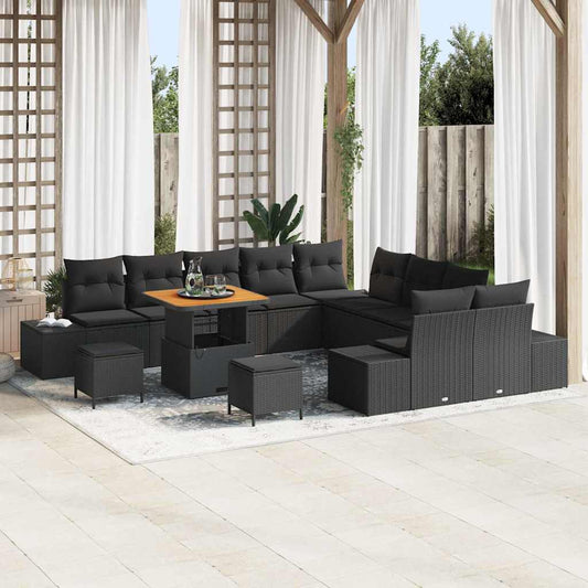 Set Divano da Giardino con cuscino 13 pcs Nero Poly Rattan