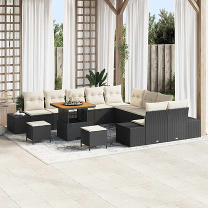 Set Divano da Giardino con cuscino 13 pcs Nero Poly Rattan | homemem39