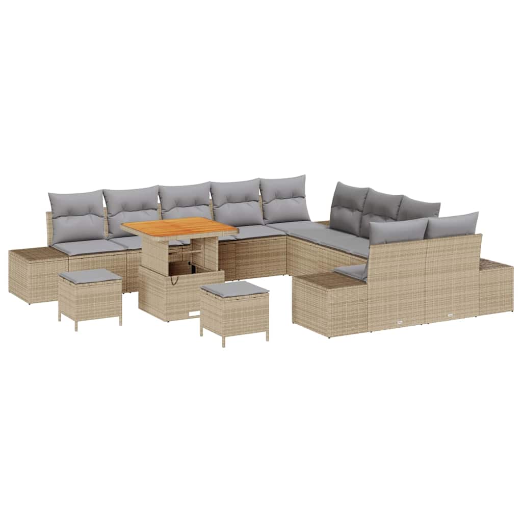 Set Divano da Giardino con cuscino 13 pcs Beige Poly Rattan | homemem39