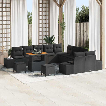 Set Divano da Giardino con cuscino 13 pcs Nero Poly Rattan | homemem39