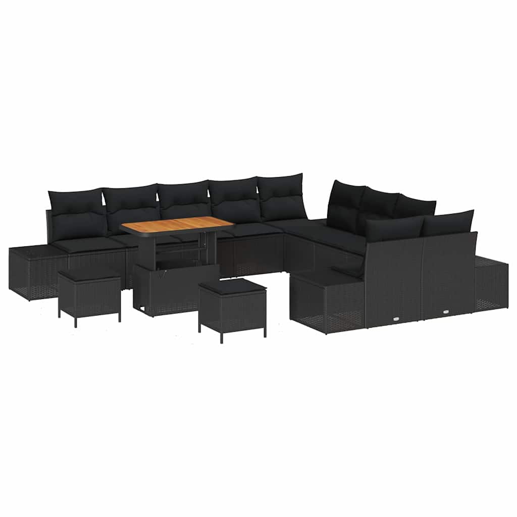 Set Divano da Giardino con cuscino 13 pcs Nero Poly Rattan | homemem39