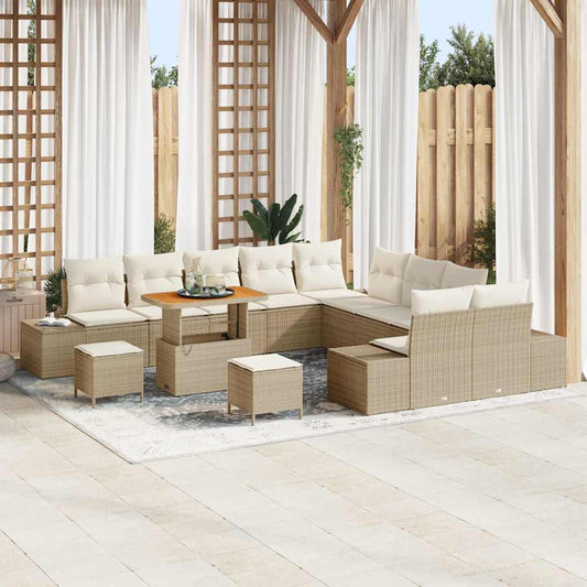 Set Divano da Giardino 13 pcs Beige e Crema 90 x 55 x 71 cm