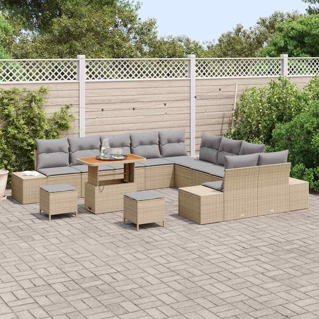 Set Divano da Giardino con cuscino 13 pcs Beige Poly Rattan | homemem39