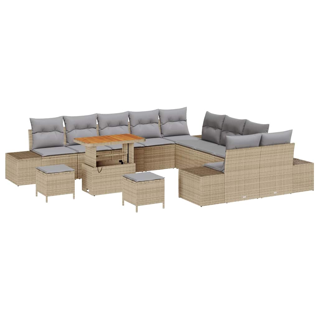 Set Divano da Giardino con cuscino 13 pcs Beige Poly Rattan | homemem39