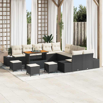 Set Divano da Giardino con cuscino 14 pcs Nero Poly Rattan | homemem39
