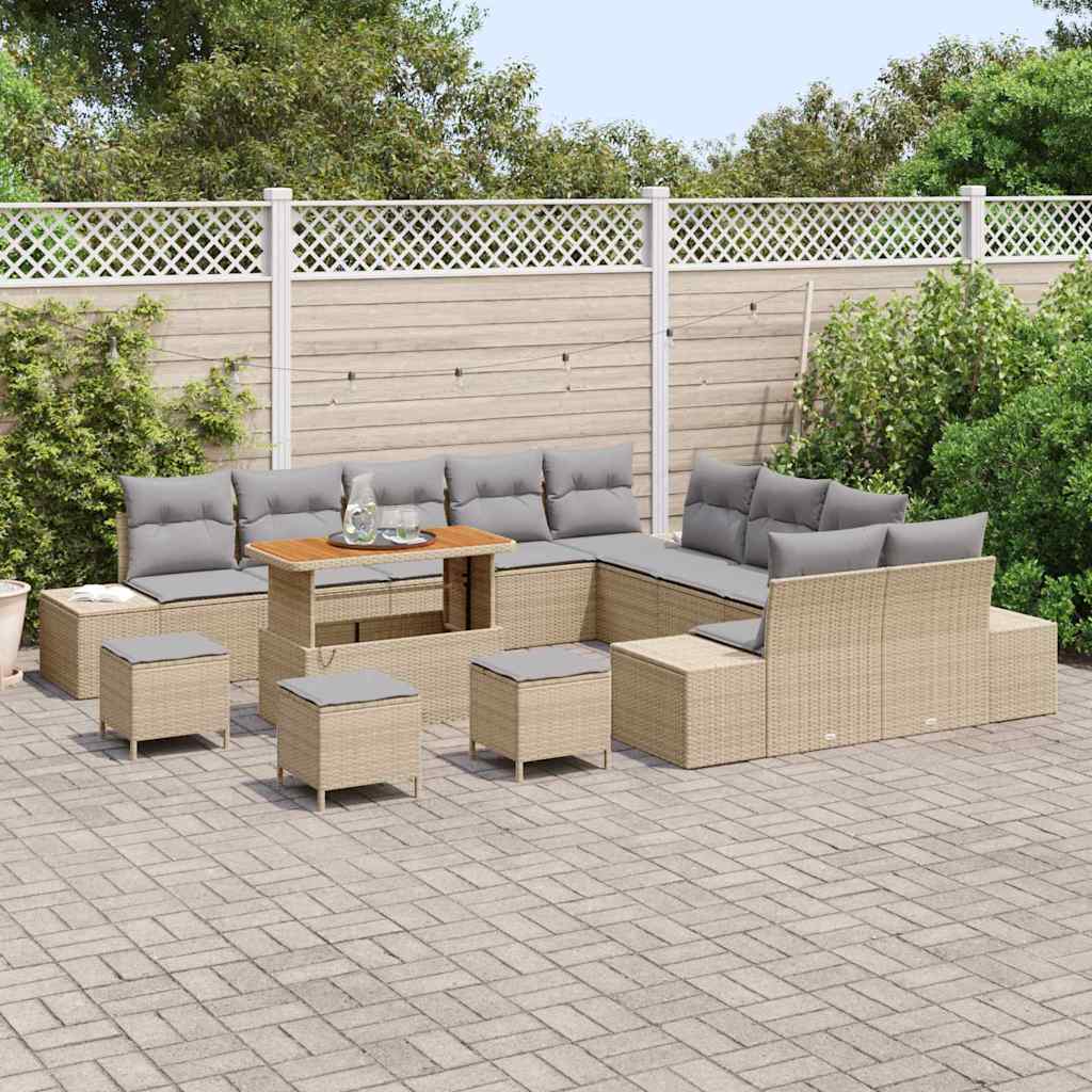 Set Divano da Giardino con cuscino 14 pcs Beige Poly Rattan | homemem39