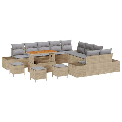 Set Divano da Giardino con cuscino 14 pcs Beige Poly Rattan | homemem39