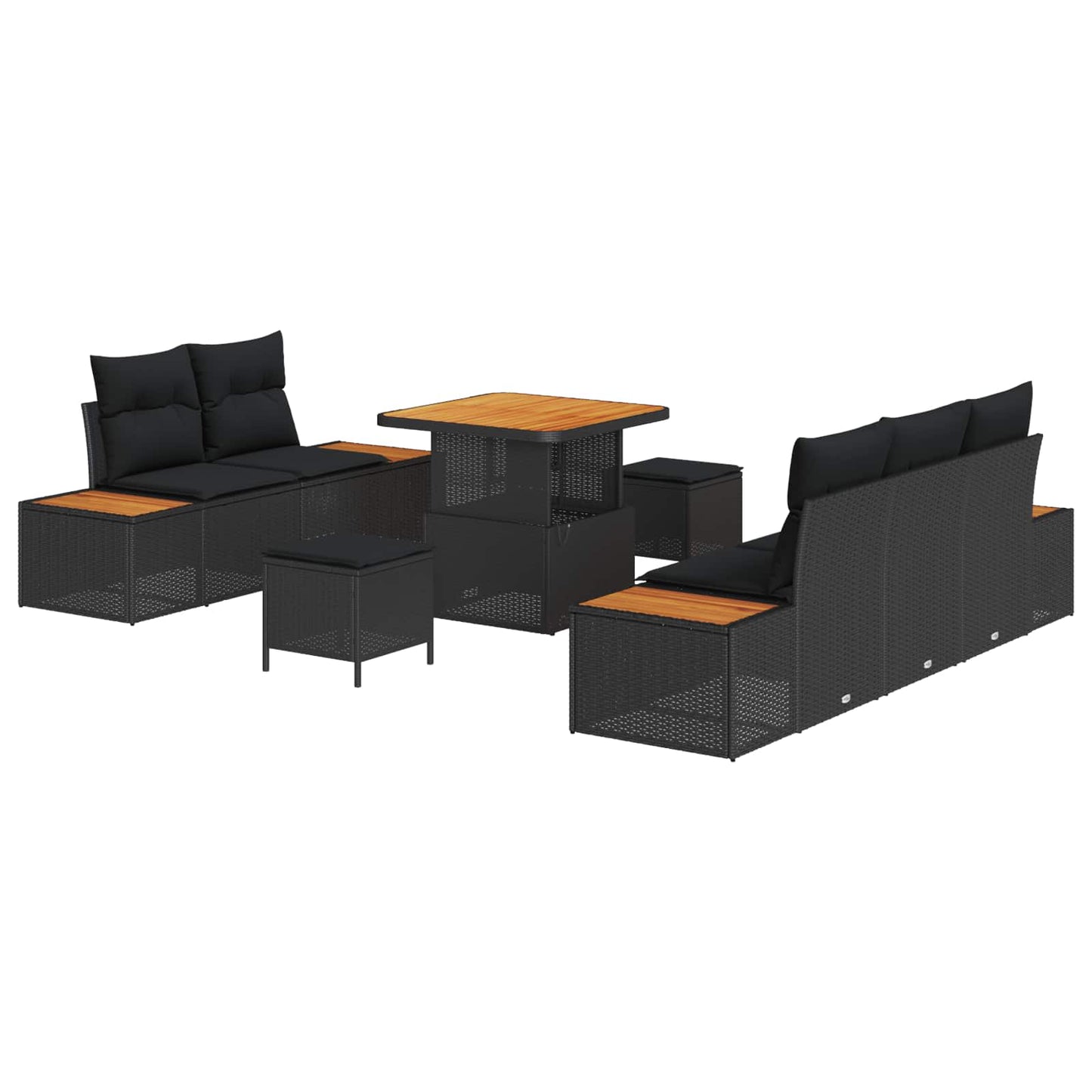 Set Divano da Giardino con cuscino con archiviazione 8 pcs Nero | homemem39