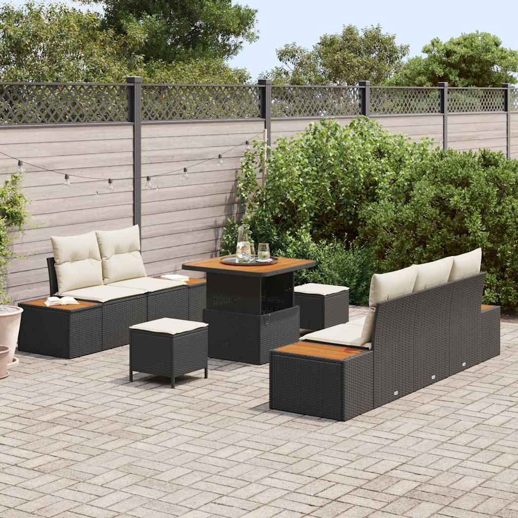 Set Divano da Giardino con cuscino 8 pcs Nero e Crema | homemem39