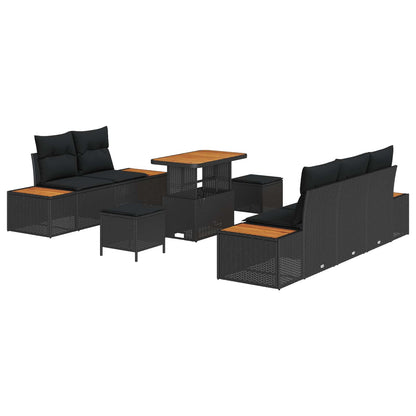 Set Divano da Giardino con cuscino con archiviazione 8 pcs Nero | homemem39