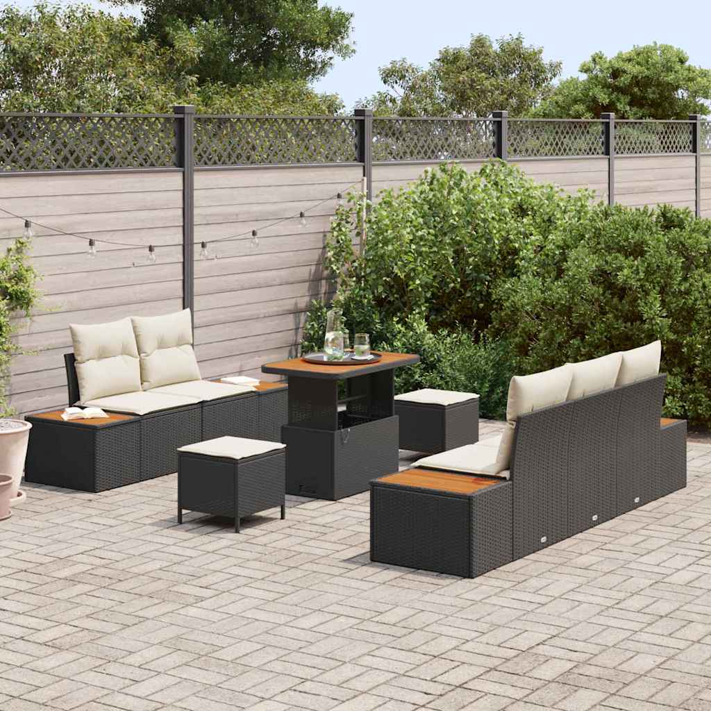 Set Divano da Giardino 8 pcs Nero e Crema 90 x 55 x 71 cm
