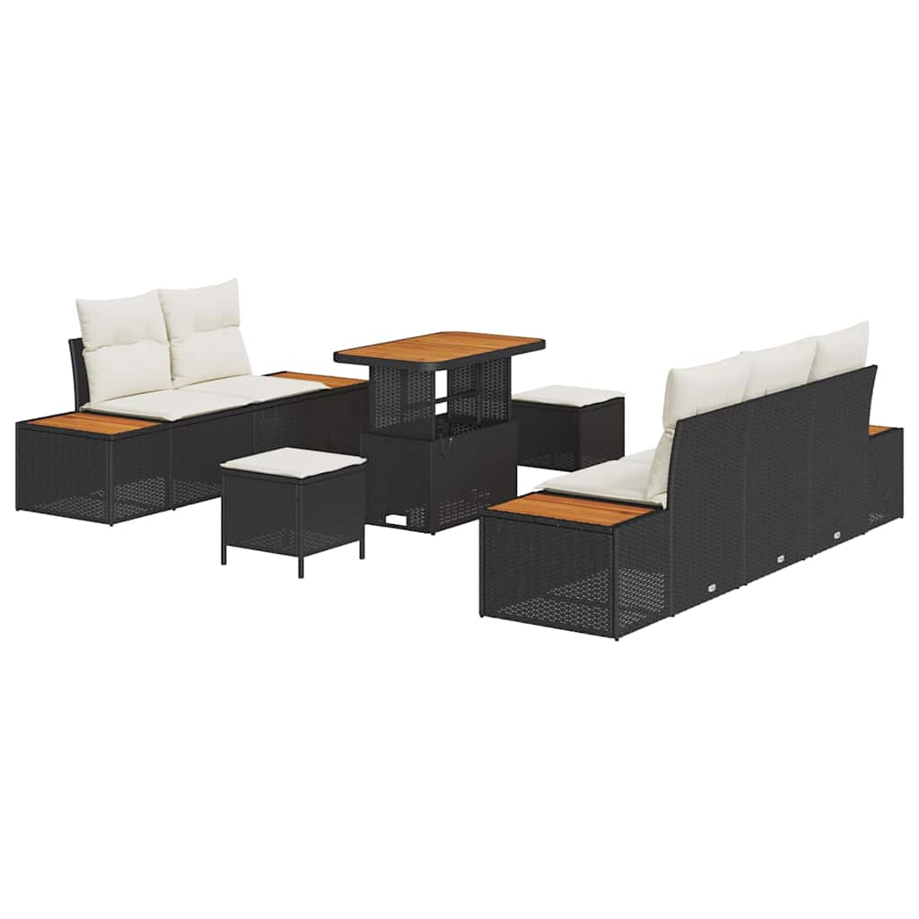Set Divano da Giardino 8 pcs Nero e Crema 90 x 55 x 71 cm