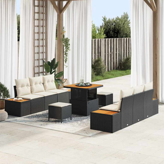 Set Divano da Giardino con cuscino 9 pcs Nero Poly Rattan