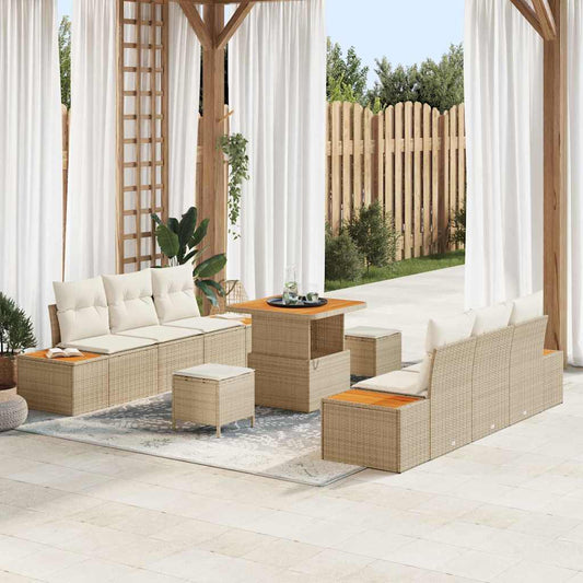Set Divano da Giardino 9 pcs Beige e Crema 80 x 80 x 71 cm