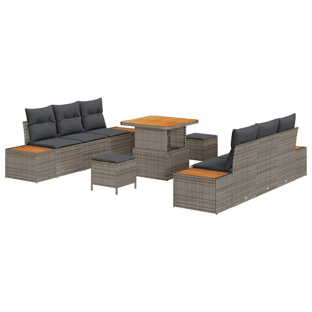 Set Divano da Giardino con cuscino 9 pcs Grigio Poly Rattan | homemem39