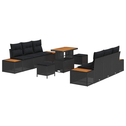 Set Divano da Giardino con cuscino 9 pcs Nero Poly Rattan | homemem39