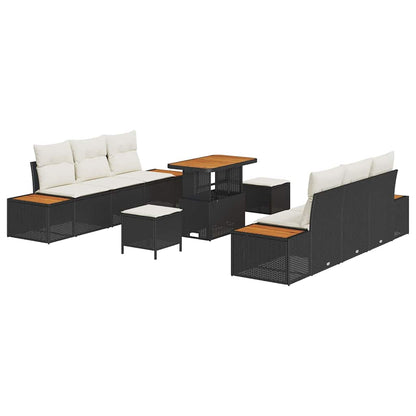 Set Divano da Giardino con cuscino 9 pcs Nero Poly Rattan | homemem39