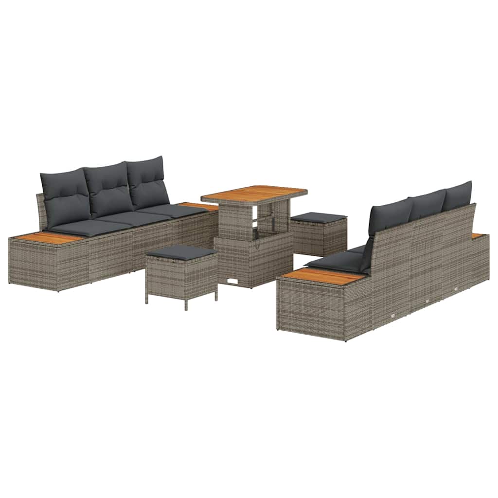 Set Divano da Giardino con cuscino 9 pcs Grigio Poly Rattan | homemem39