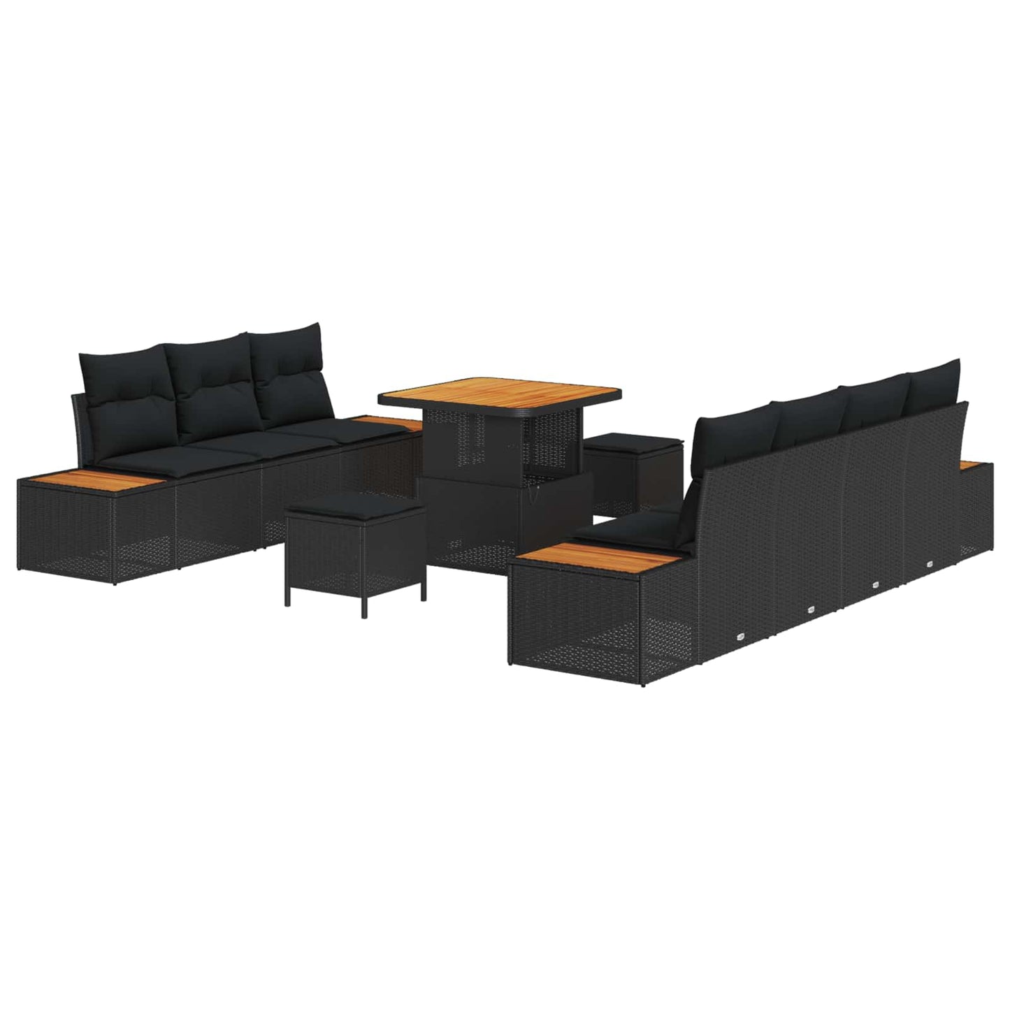 Set Divano da Giardino con cuscino 10 pcs Nero Poly Rattan | homemem39