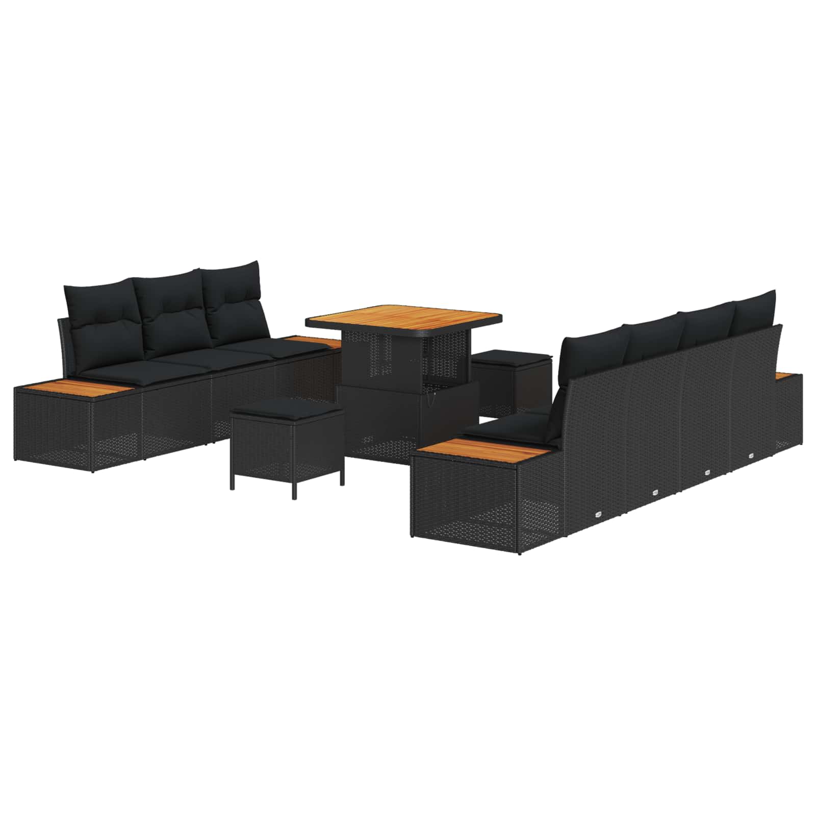 Set Divano da Giardino con cuscino 10 pcs Nero Poly Rattan | homemem39