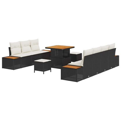 Set Divano da Giardino con cuscino 10 pcs Nero Poly Rattan | homemem39