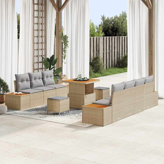 Set Divano da Giardino con cuscino 10 pcs Beige e Grigio Chiaro