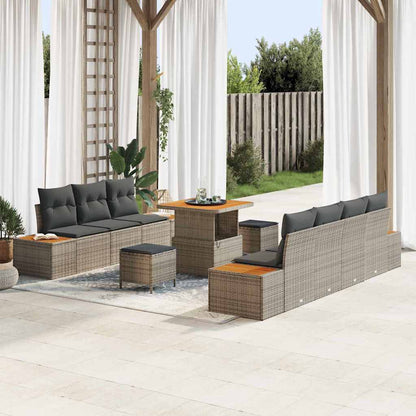 Set Divano da Giardino con cuscino 10 pcs Grigio Poly Rattan | homemem39