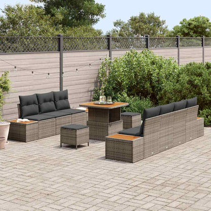 Set Divano da Giardino con cuscino 10 pcs Grigio Poly Rattan | homemem39