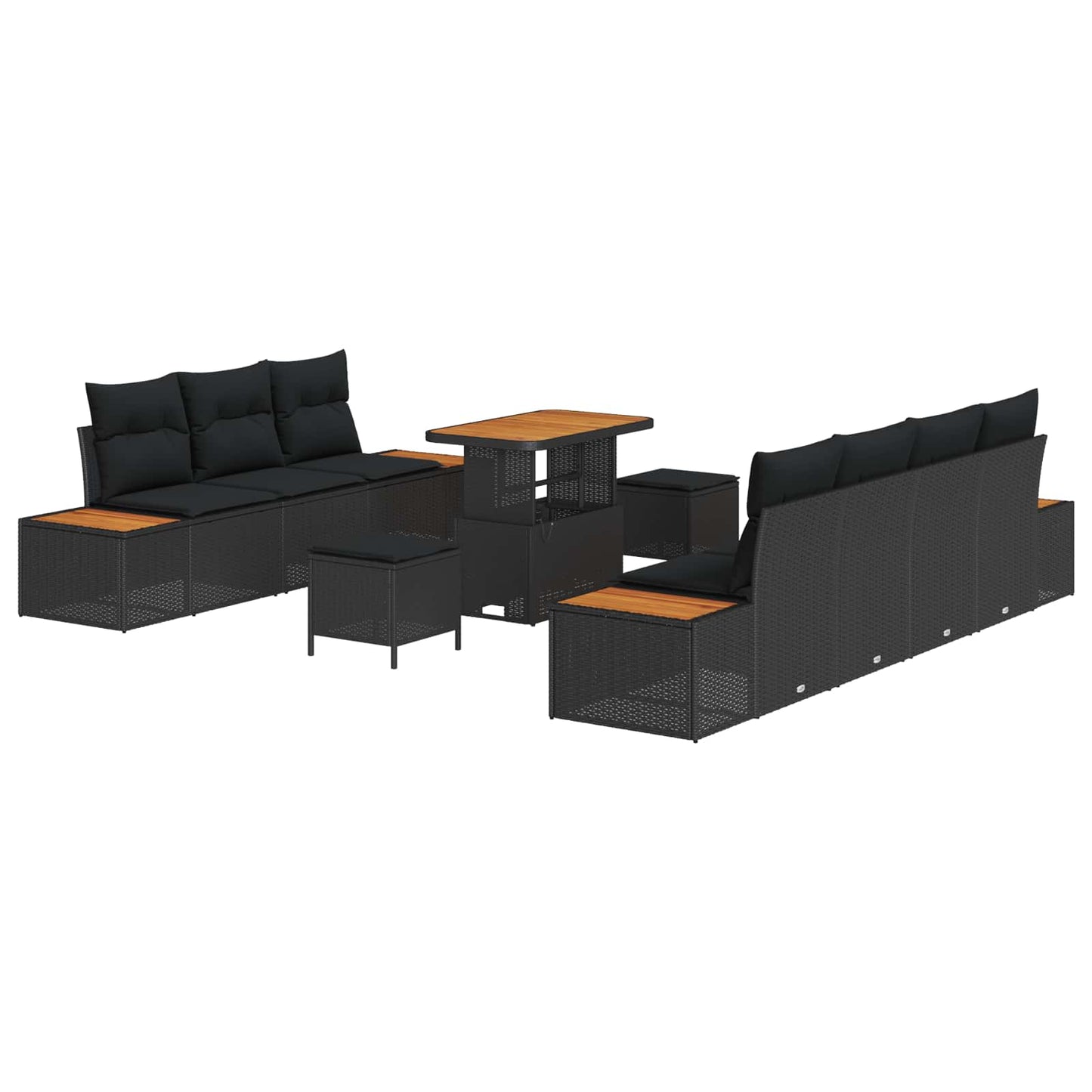 Set Divano da Giardino con cuscino 10 pcs Nero Poly Rattan | homemem39
