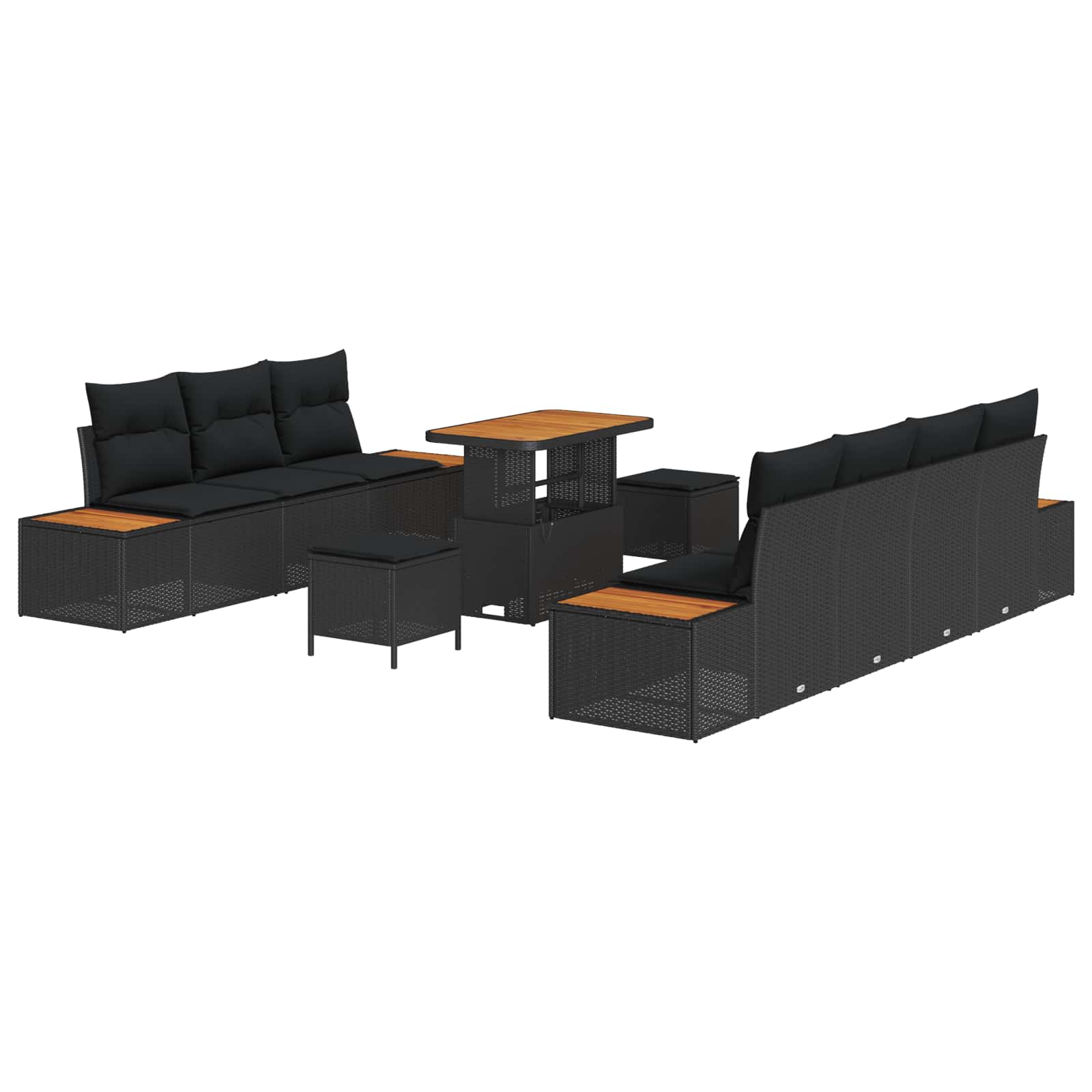 Set Divano da Giardino con cuscino 10 pcs Nero Poly Rattan | homemem39