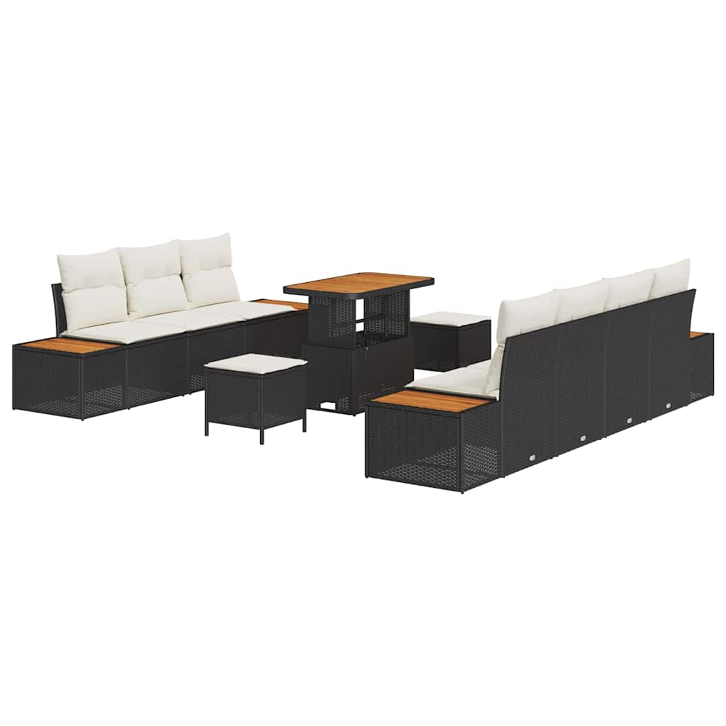 Set Divano da Giardino con cuscino 10 pcs Nero Poly Rattan | homemem39
