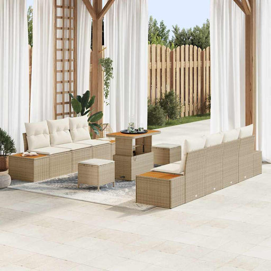 Set Divano da Giardino con cuscino 10 pcs Beige Poly Rattan