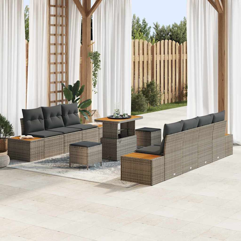 Set Divano da Giardino con cuscino 10 pcs Grigio Poly Rattan