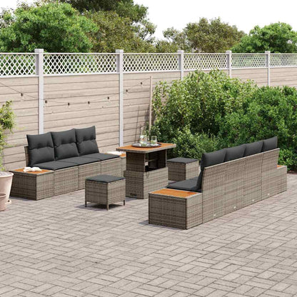 Set Divano da Giardino con cuscino 10 pcs Grigio Poly Rattan | homemem39