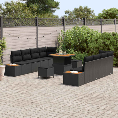 Set Divano da Giardino con cuscino 11 pcs Nero Poly Rattan | homemem39